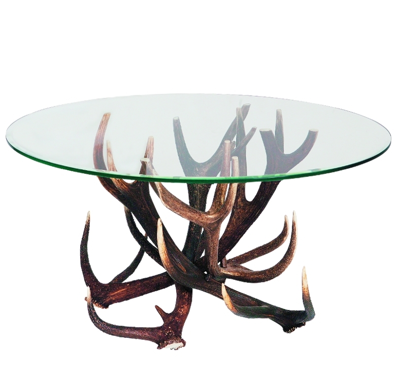 Tisch im Jagdstil mit Glasplatte